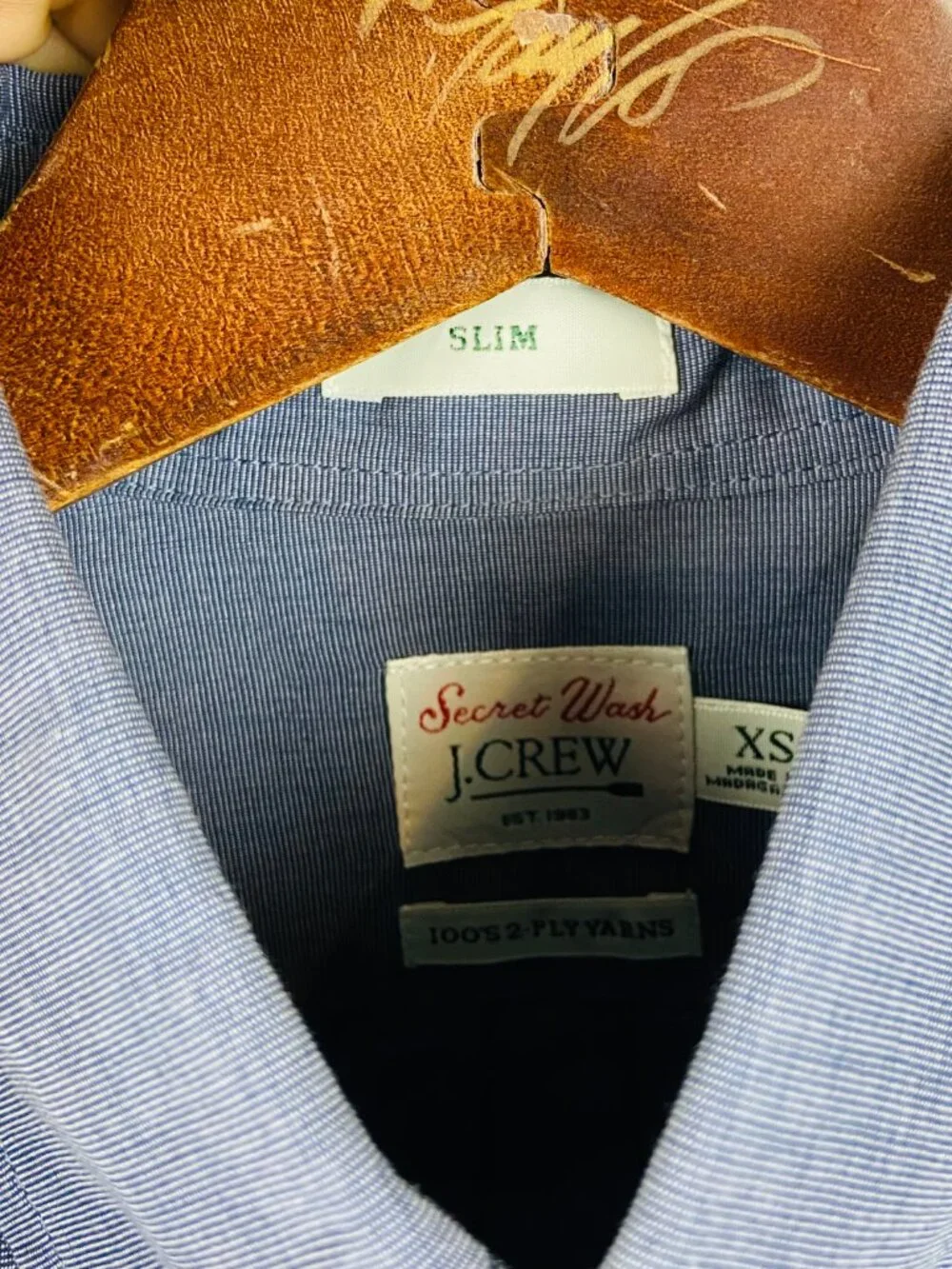 J Crew Secret Wash Mens Button Down Slim Fit Size XS 100's 2-Ply Yarn Classic
